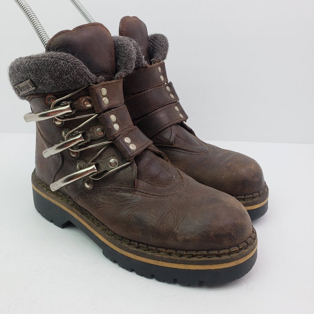 Wesenjak Womens US 6.5-7 Brown Leather Chunky Warm Winter Ankle Boots